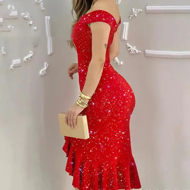 2023 Summer Women's Off-Shoulder Ruffled Dress