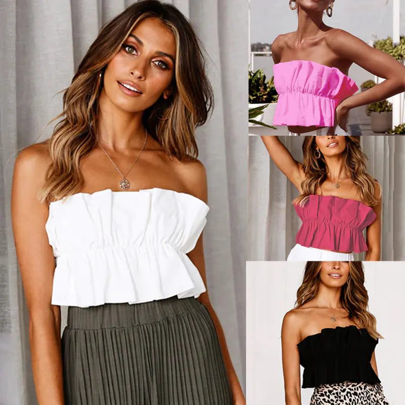 Off Shoulder Ruffled Tube Top for Women