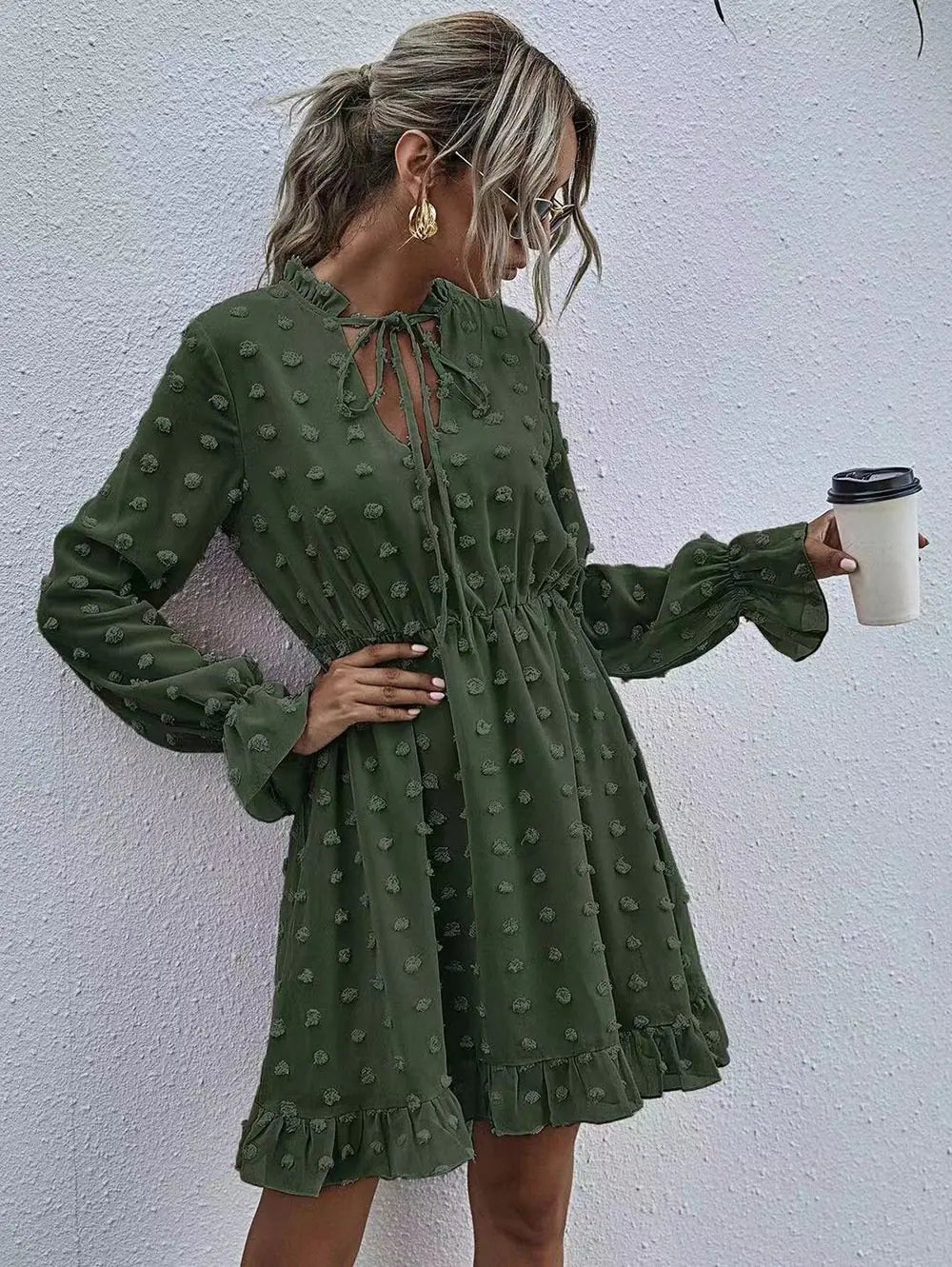 High Waist Polka Dot Dress for Women