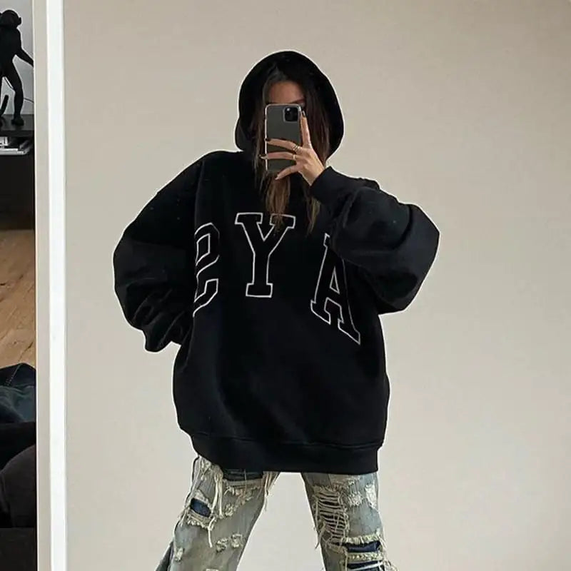 Women's Retro Hooded Fleece Embroidered Sweatshirt