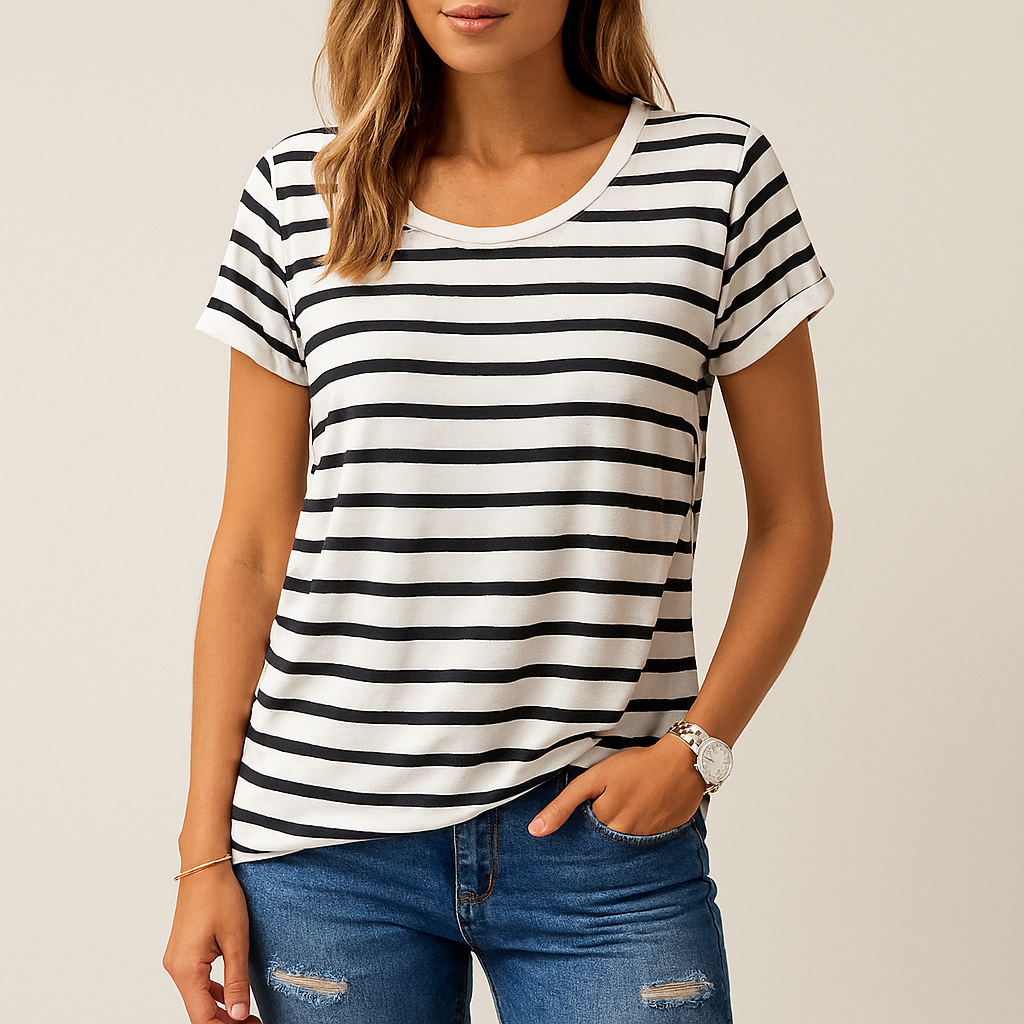Striped Short Sleeve Loose T-Shirt for Women