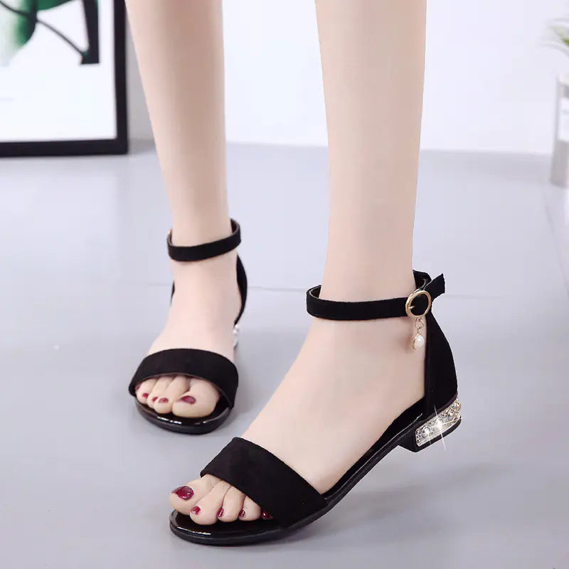 Flat Chunky Heel Sandals with Pendant for Girls