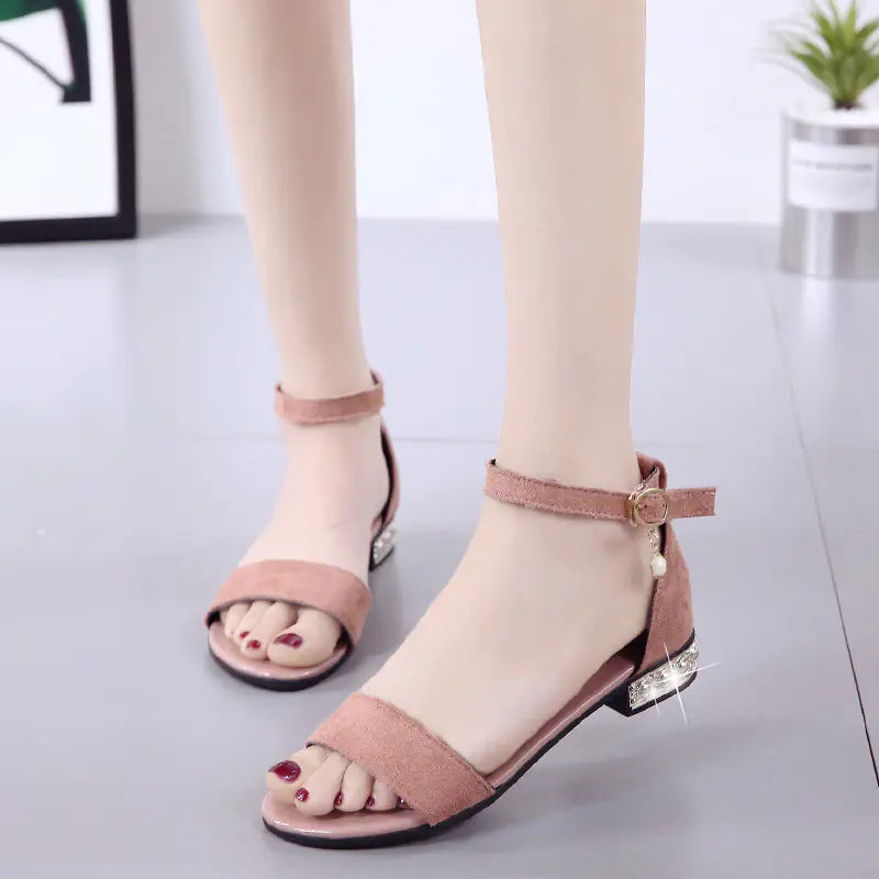 Flat Chunky Heel Sandals with Pendant for Girls
