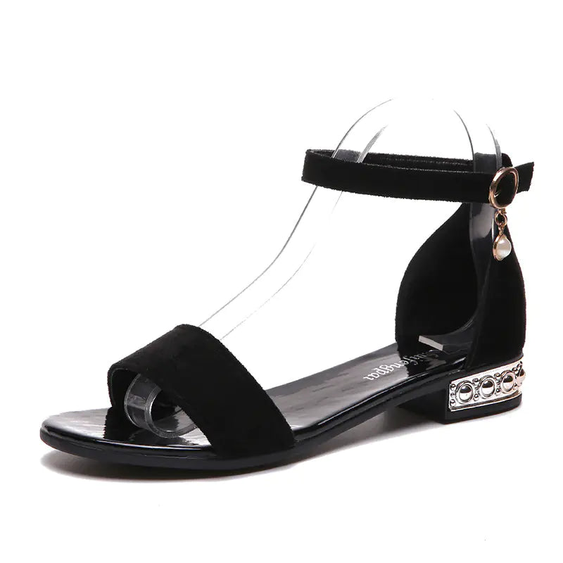 Flat Chunky Heel Sandals with Pendant for Girls