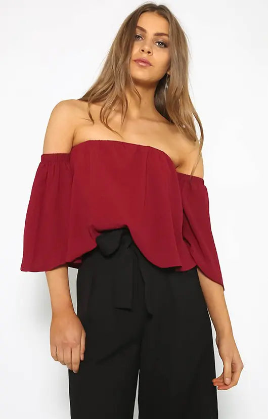 Off-Shoulder Ruffle Sleeve Top for Women