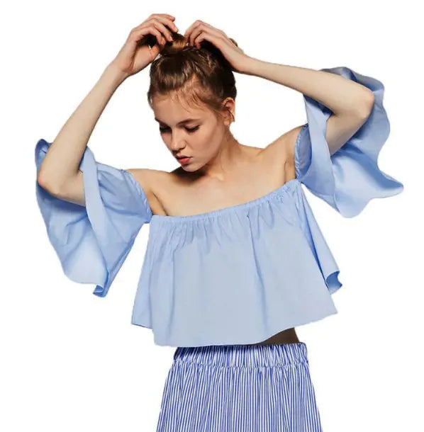 Off-Shoulder Ruffle Sleeve Top for Women