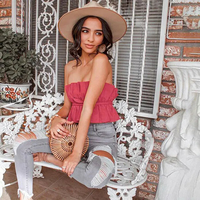 Off Shoulder Ruffled Tube Top for Women