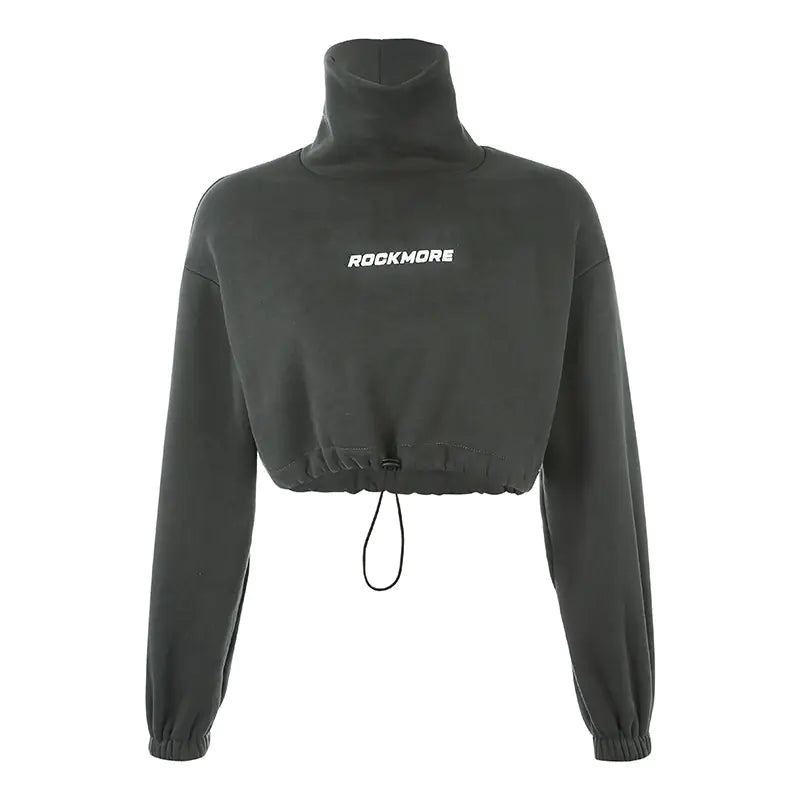 Stylish Turtleneck Drawstring Sweatshirt for Women