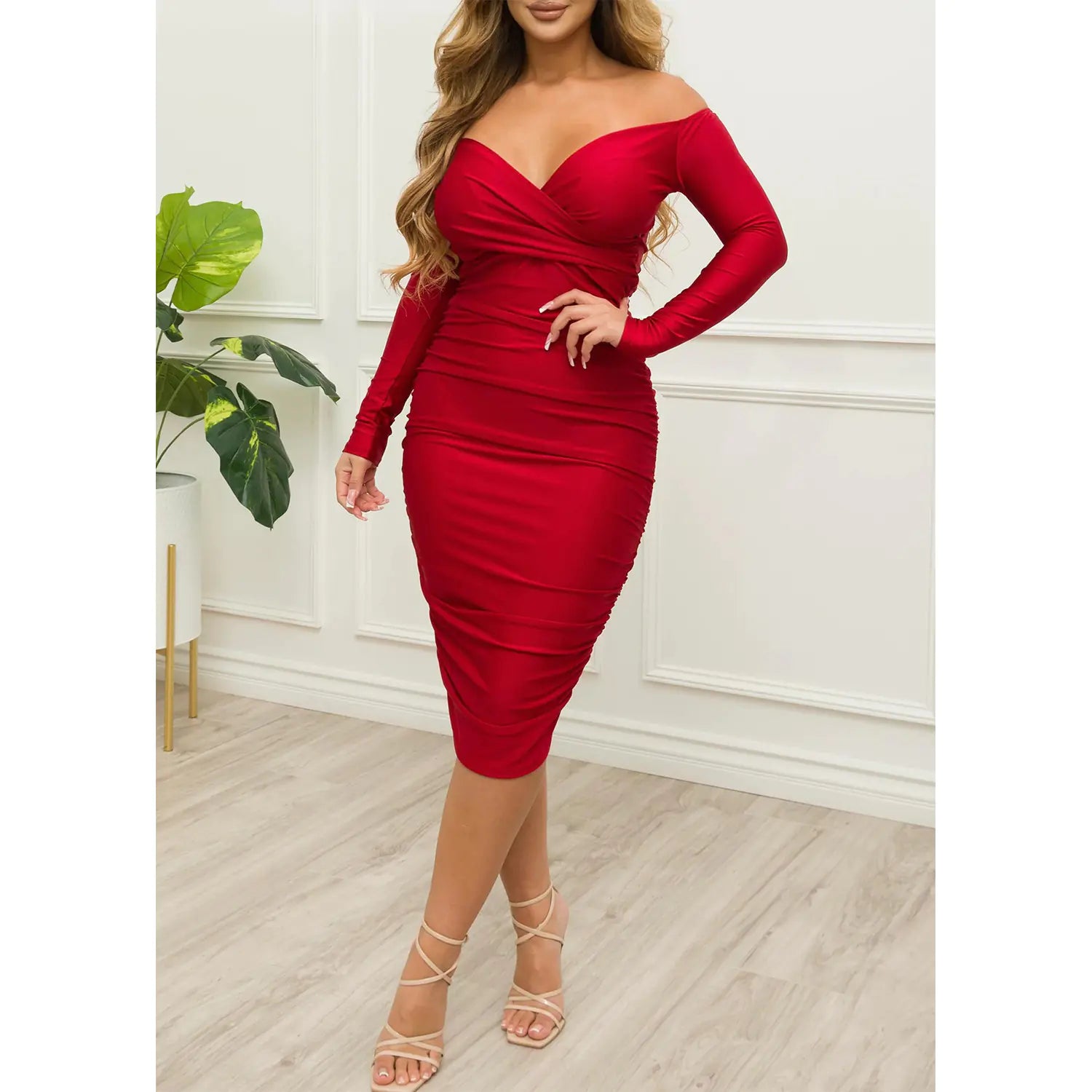 Off-Shoulder Ruffle Long Sleeve Dress for Women