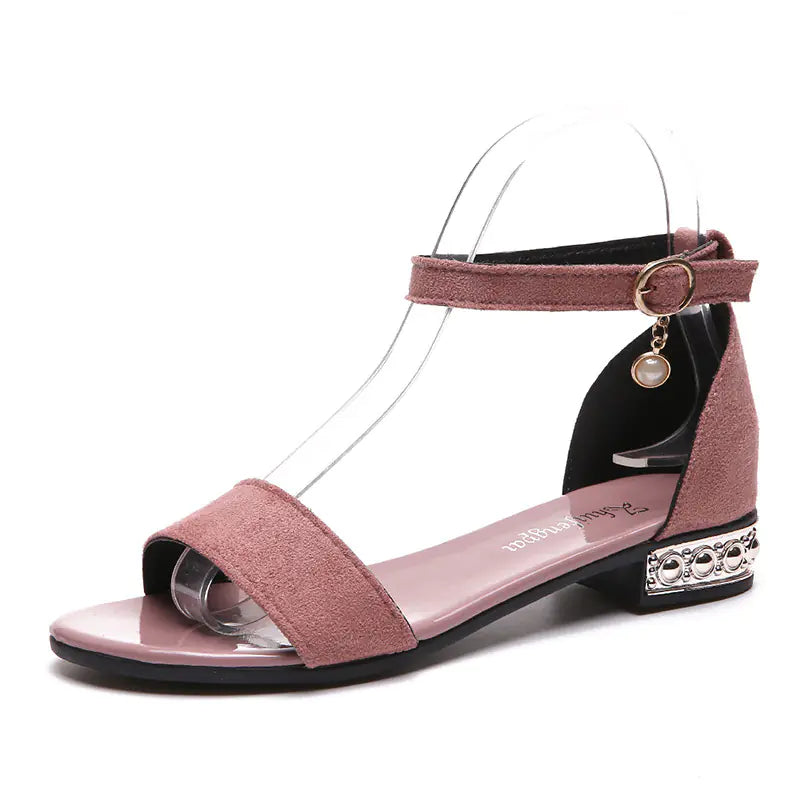 Flat Chunky Heel Sandals with Pendant for Girls