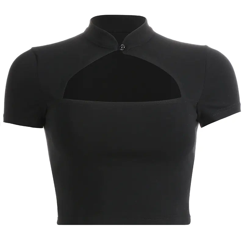 Sexy Hollow-out T-shirt with Chinese Style for Women