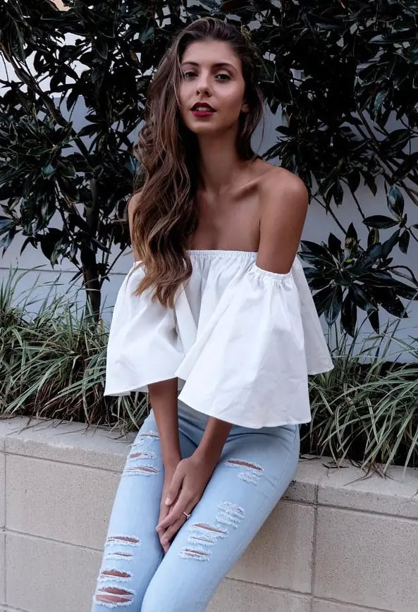 Off-Shoulder Ruffle Sleeve Top for Women